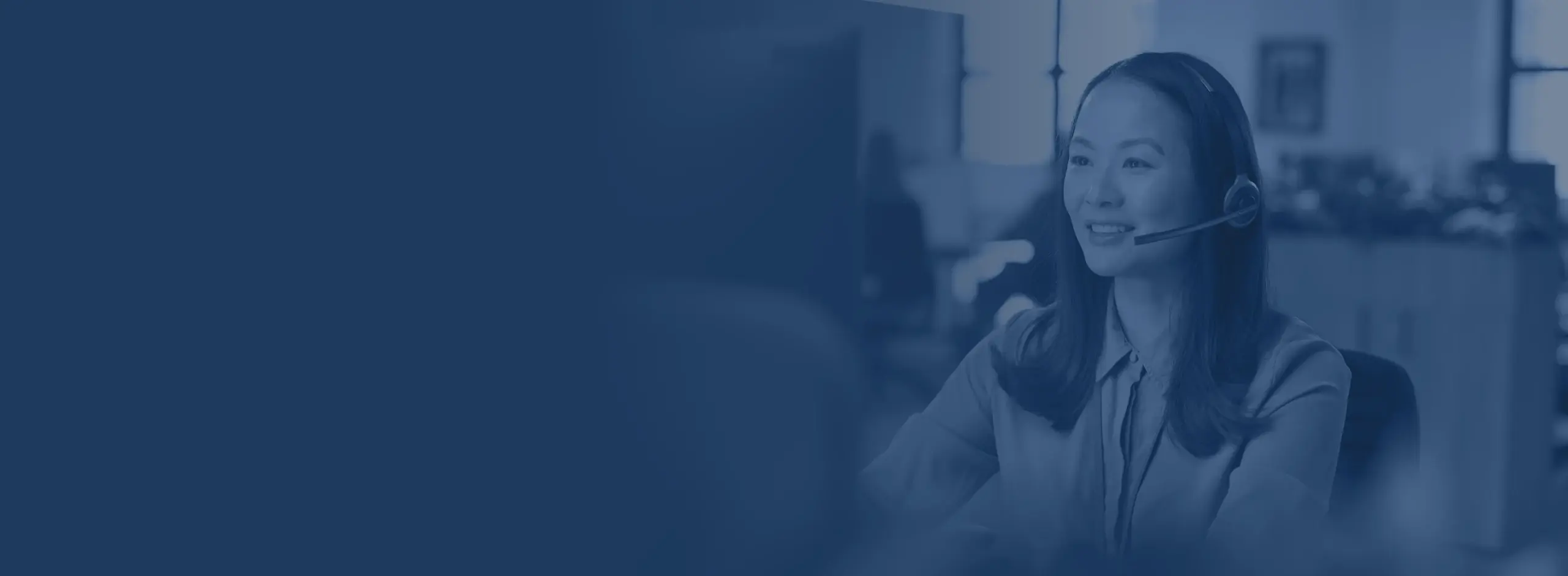 Woman with a headset ready to help clients